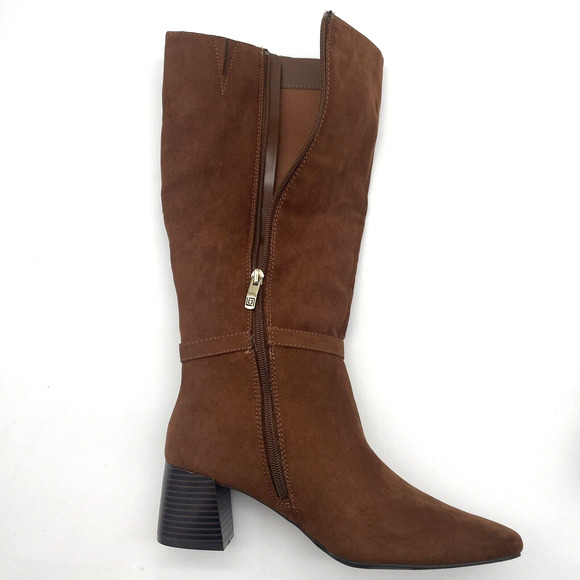 NWB Liz Claiborne 'LC RIGSBEE' Brown Faux Suede Zip Mid Calf Block Heel Boots 8M - Picture 14 of 16